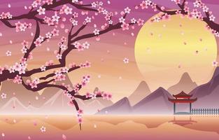 Spring Cherry Blossom Background Landscape vector