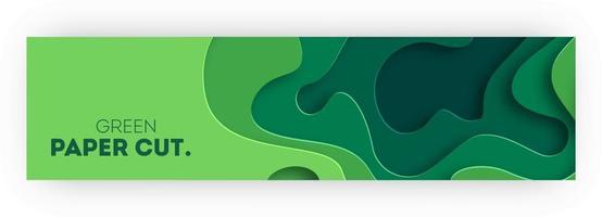 Horizontal green banners with an abstract background, white paper cut shapes. Vector design layout for business presentations, flyers, posters, and invitations. Carving art