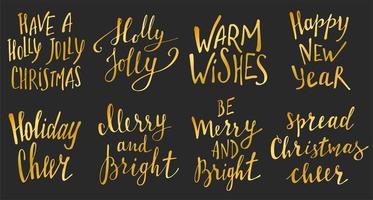 Merry Christmas gold Lettering Design. Greeting text. Vector illustration EPS10