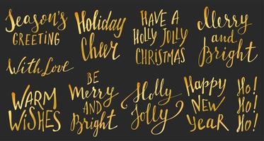 Merry Christmas gold Lettering Design. Greeting text. Vector illustration EPS10