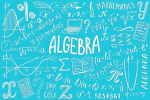 conjunto de iconos de símbolos matemáticos. diseño de garabatos de álgebra o matemáticas. concepto de educación y estudio. fondo de regreso a la escuela para cuaderno, no bloc, cuaderno de bocetos. ilustración dibujada a mano. vector