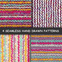 Set of four colorful seamless hand drawn graphic striped patterns. vector