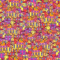 Hand-drawn background with colorful doodle houses. vector