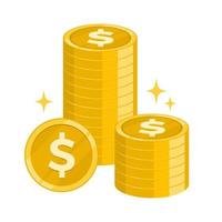 Gold dollar coins money illustration. Flat design. Editable vector format.