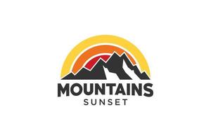Mountains Logo. Abstract Geometric with Sunset Style isolated on White Background. Usable for Business and Branding Logos. Flat Vector Logo Design Template Element.