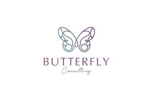 Abstract butterfly Logo. Line Purple Gradient Geometric Style isolated on White Background. Usable for Business, Consulting and Branding Logos. Flat Vector Logo Design Template Element.