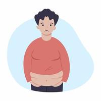 Sad man with big belly. Obesity and nutritional problems. Overweight. vector