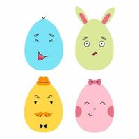 Easter set. Cheerful egg with smile. Sticker with emotion. vector