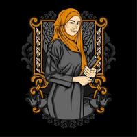 ramadhan hijab niña ilustración vector