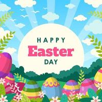 Happy Easter Egg with Spring Background vector