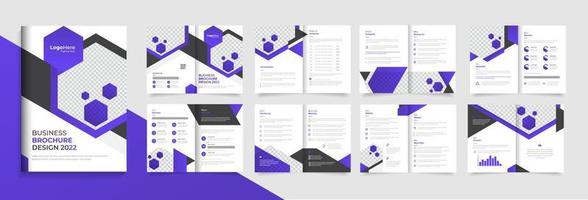 plantilla de diseño de folleto corporativo 16 páginas con formas abstractas creativas púrpuras para perfil comercial vector