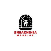 sneaking ninja in the fireplace logo concept. Vector illustration