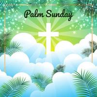 Palm Sunday Background with Palm Leaves and Clouds vector