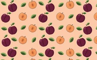 Fresh plum whole and half seamless pattern. Vector illustration