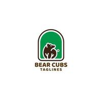 bear cub in window frame logo. Vector illustration