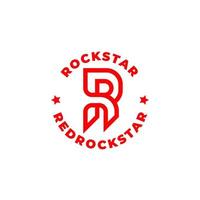 sello del logotipo inicial de la letra r de la estrella de rock roja. ilustración vectorial