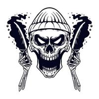 Skull beanie hat traer cuchillo ilustración vectorial diseño de camiseta vector