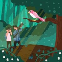 Watching Bird in Middle Forest vector