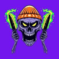 Skull Beanie Hat Bring Knife Vector Illustration T Shirt design