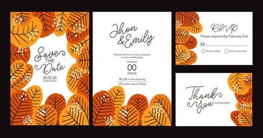 Elegant watercolor wedding invitation card with greenery leaves vector