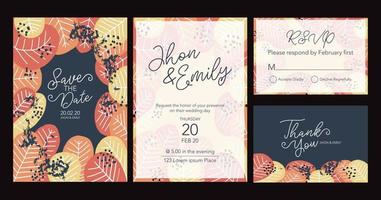 Elegant watercolor wedding invitation card with greenery leaves vector