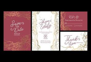 invitación de boda de línea abstracta en variaciones de color púrpura y dorado vector