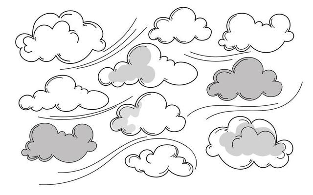 Hand drawn doodle sketch style cloud set.Vector elements.