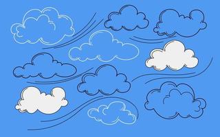 Set clouds Abstract background line art sketch doodle hand drawn vector