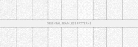 Collection of elegant seamless white pattern vector background.