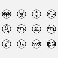 black line zodiac spiral style icon set vector design