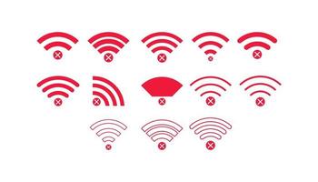 conjunto de conexiones inalámbricas sin wifi icono signo vector color rojo