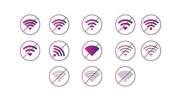 Set of no Wireless network sign symbol icon gradient color vector