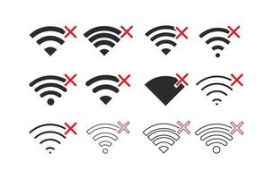 Set of no Wifi wireless icon vector black color