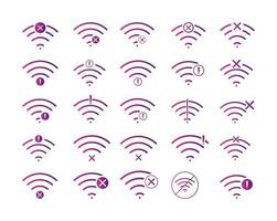 Set of no Wireless network sign symbol icon gradient color vector