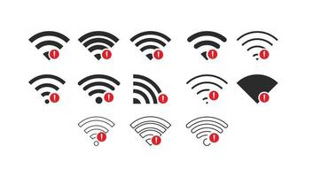 Set of no Wifi wireless icon vector black color