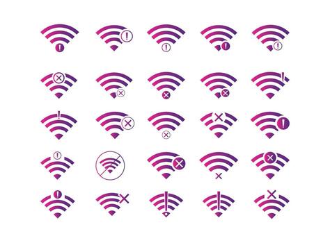 Set of no Wireless network sign symbol icon gradient color vector