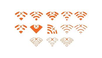 Set of No wireless connections icon sign vector orange color