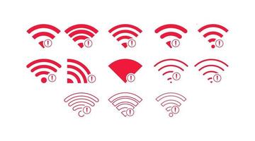 conjunto de conexiones inalámbricas sin wifi icono signo vector color rojo