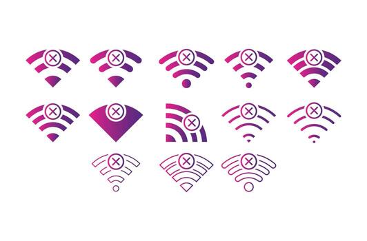 Set of no Wireless network sign symbol icon gradient color vector