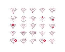 conjunto de color rojo de vector de icono inalámbrico sin wifi