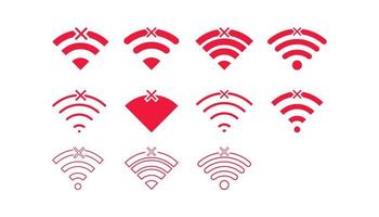 conjunto de conexiones inalámbricas sin wifi icono signo vector color rojo