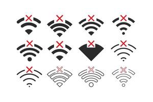 Set of no Wifi wireless icon vector black color