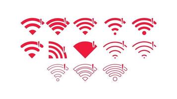 conjunto de conexiones inalámbricas sin wifi icono signo vector color rojo