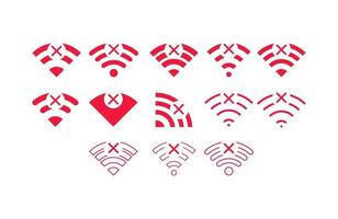 conjunto de conexiones inalámbricas sin wifi icono signo vector color rojo