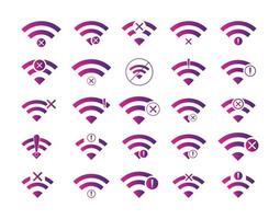 Set of no Wireless network sign symbol icon gradient color vector