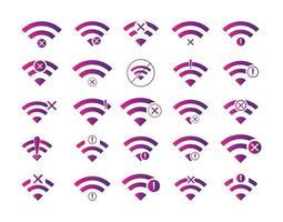 Set of no Wireless network sign symbol icon gradient color vector