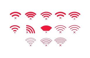 conjunto de conexiones inalámbricas sin wifi icono signo vector color rojo