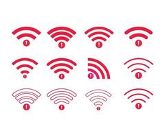 conjunto de conexiones inalámbricas sin wifi icono signo vector color rojo