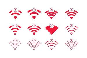 conjunto de conexiones inalámbricas sin wifi icono signo vector color rojo