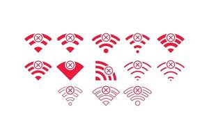 Set of No wireless connections no wifi icon sign vector red color